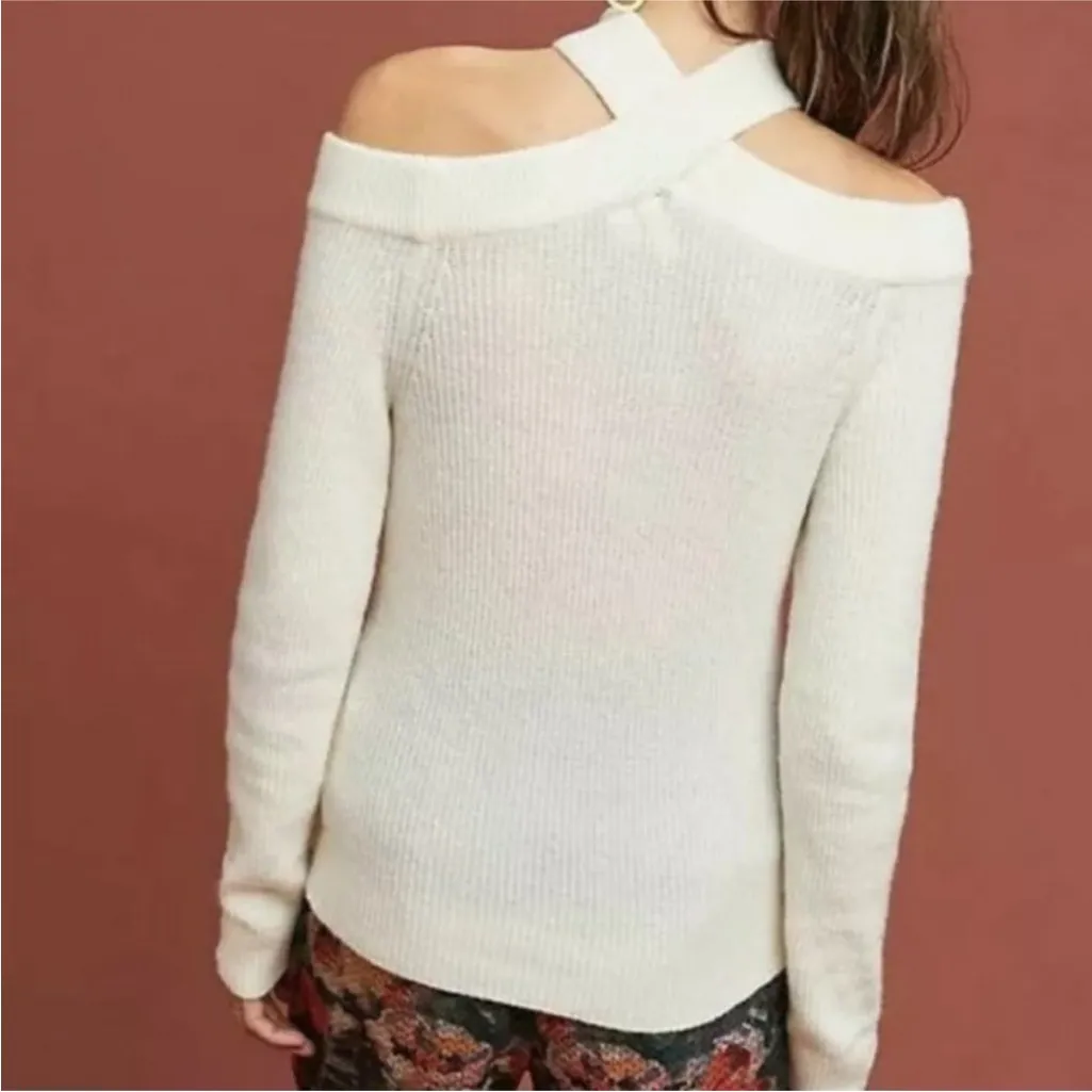 ANTHROPOLOGIE Moth Cross Front Cream Sweater Small - Image 4