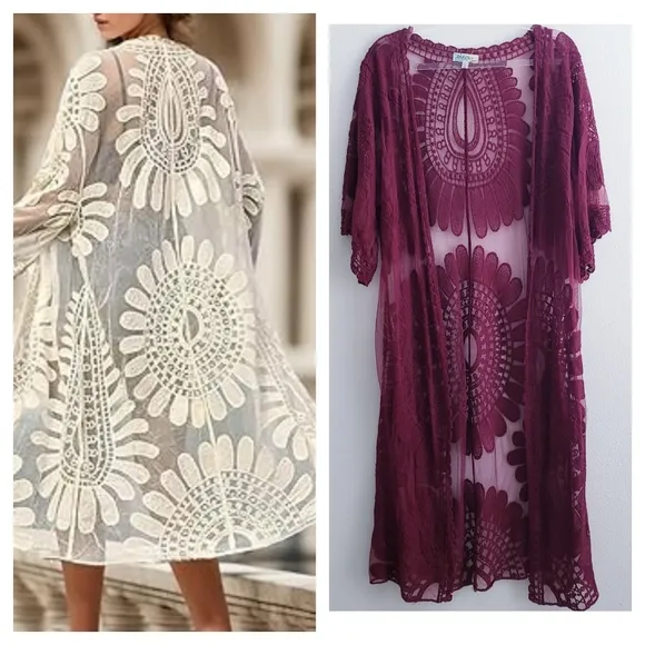 Rebellion Again Sheer Lightweight Cardigan Red - Image 2