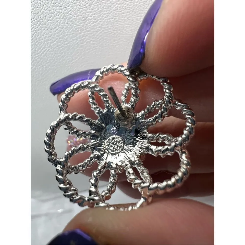 Dana Buchman Silver Tone With‎ Faux Turquoise Open Petal Flower Earrings - Image 6