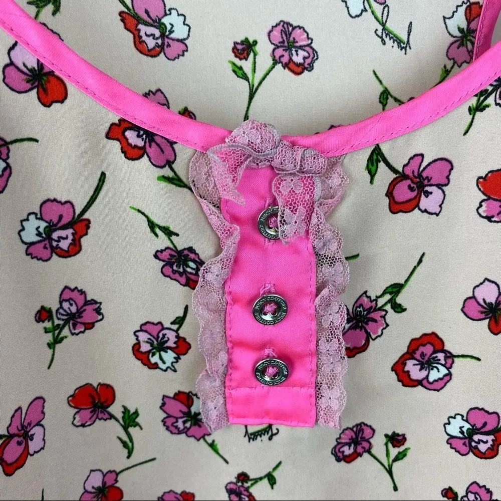 Juicy Couture Tan & Pink Sleeveless Floral Sleep Dress S - Image 4