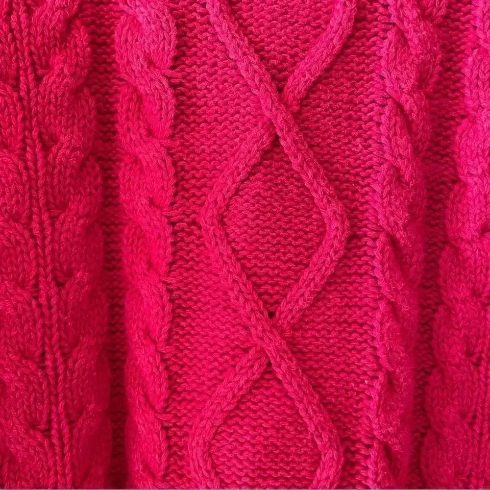 Jennifer Moore Vintage Cotton Red Cable Knit Shoulder Pads Y2K Cozy Sweater SZ M - Image 9