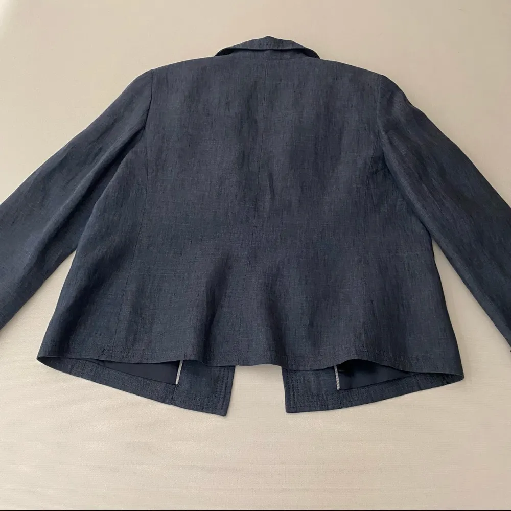 Talbots Blue Linen Open Blazer Flip Up Cuff Handcuffs - Image 7