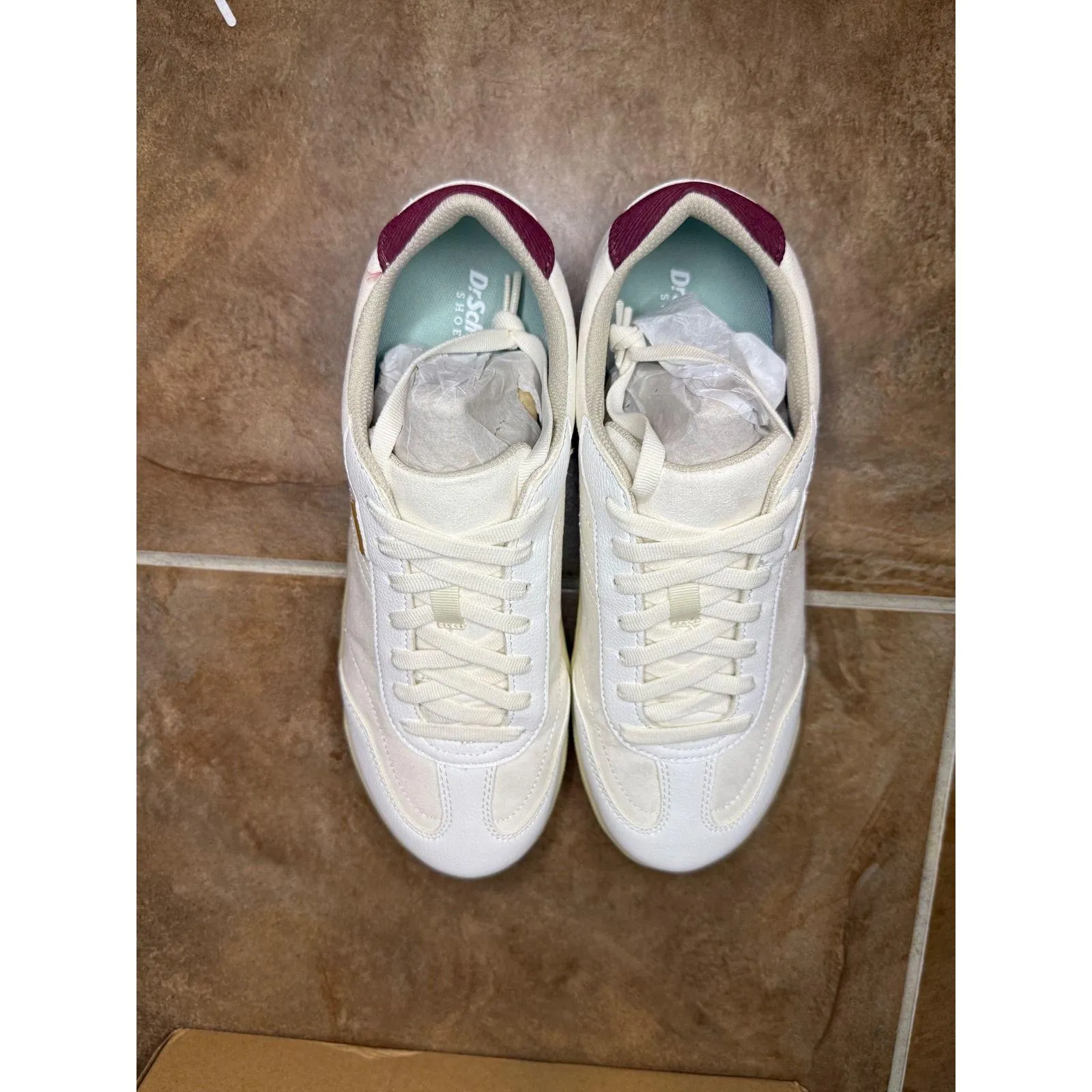 Dr. Scholls Time Off White Sneakers with Burgundy Heel Detail - Women's 10M - Image 3