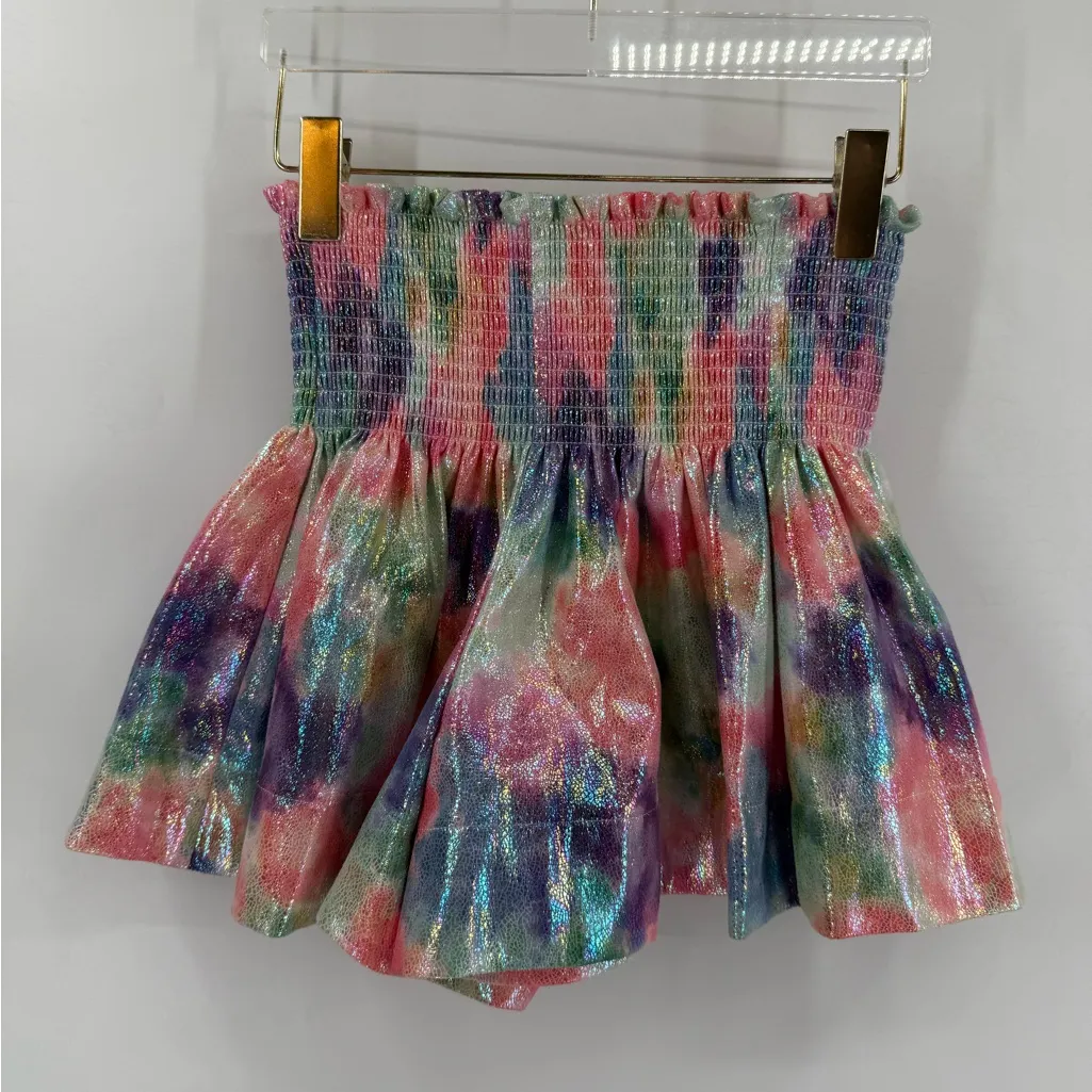 Queen of Sparkles rainbow‎ tie dye smocked party club shorts size xs Blue - Image 3