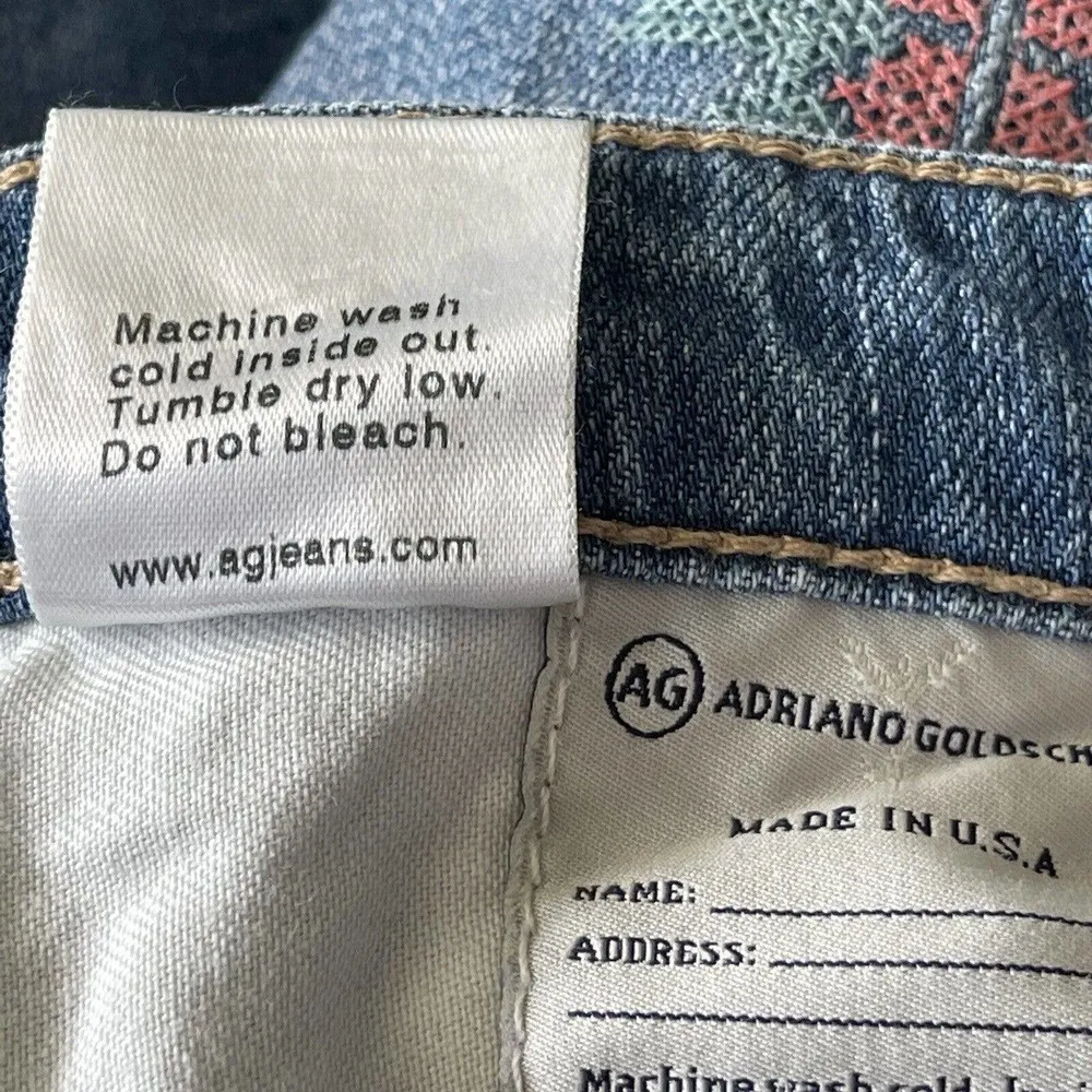 AG SZ 29R Stilt Jeans Cigarette Leg Embroidered Low-Rise Pockets Light Wash Blue - Image 13