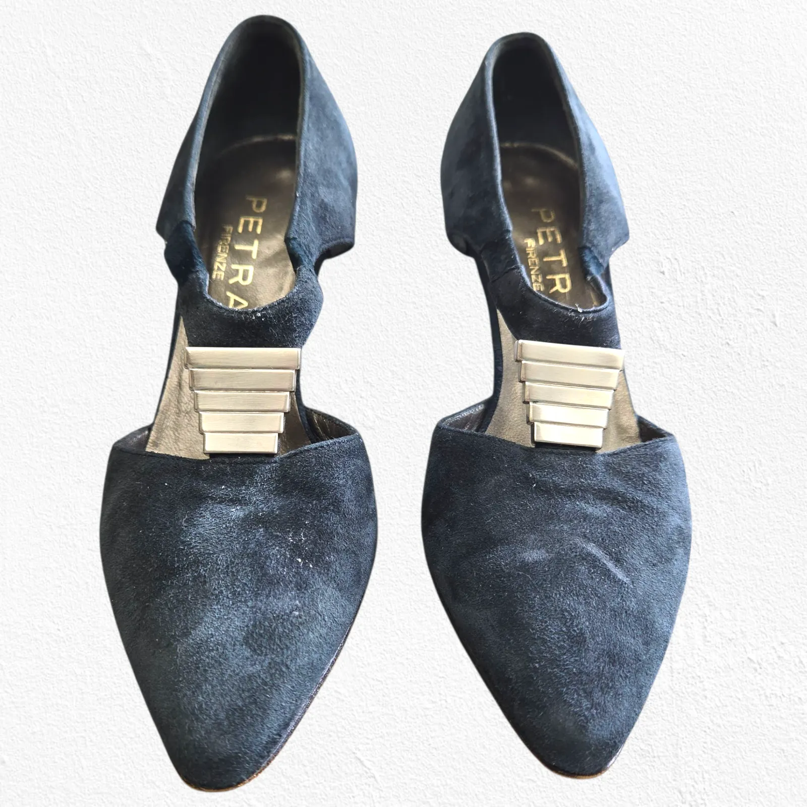 1980s Vintage Blue Italian Suede Pointed Toe Heels Size 5.5 Made in Italy - Image 14