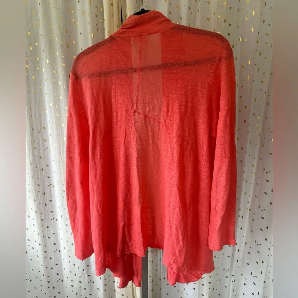 J. Jill Love 100% Linen Tangerine Sheer Lightweight Lagenlook Open Cardigan M Orange Size M - Image 3