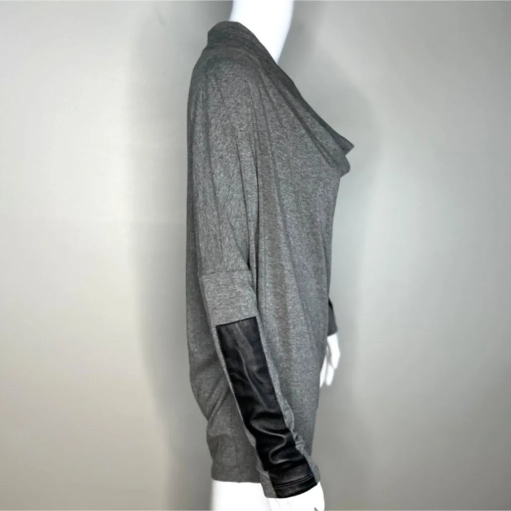 Wyatt Collection Top‎ Womens Small Gray Black Vegan Leather Accents Cowl Neck - Image 3