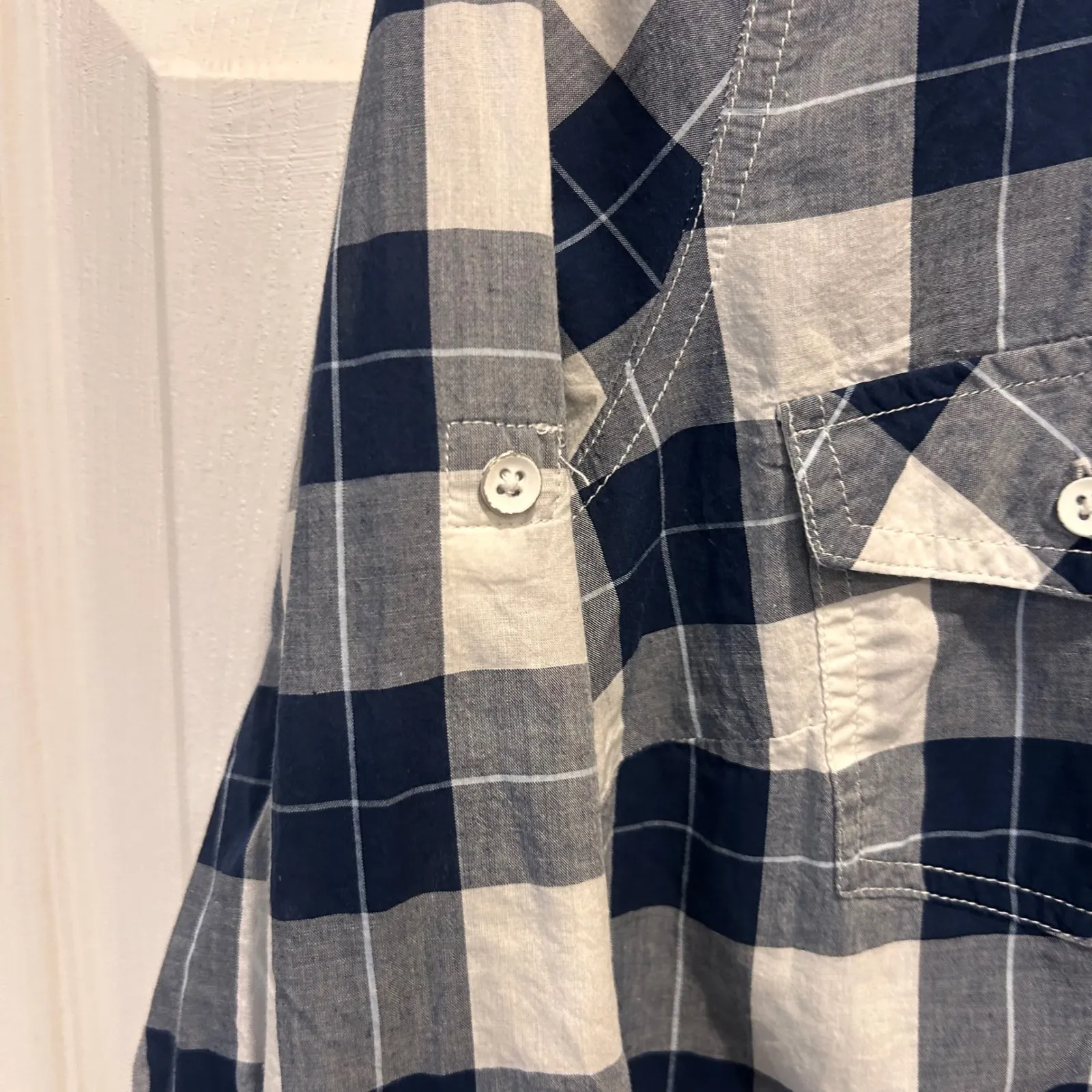 Sonoma Women's Blue White Plaid 3/4‎ Sleeve Button Down Shirt Top Large Gorpcore - Image 3