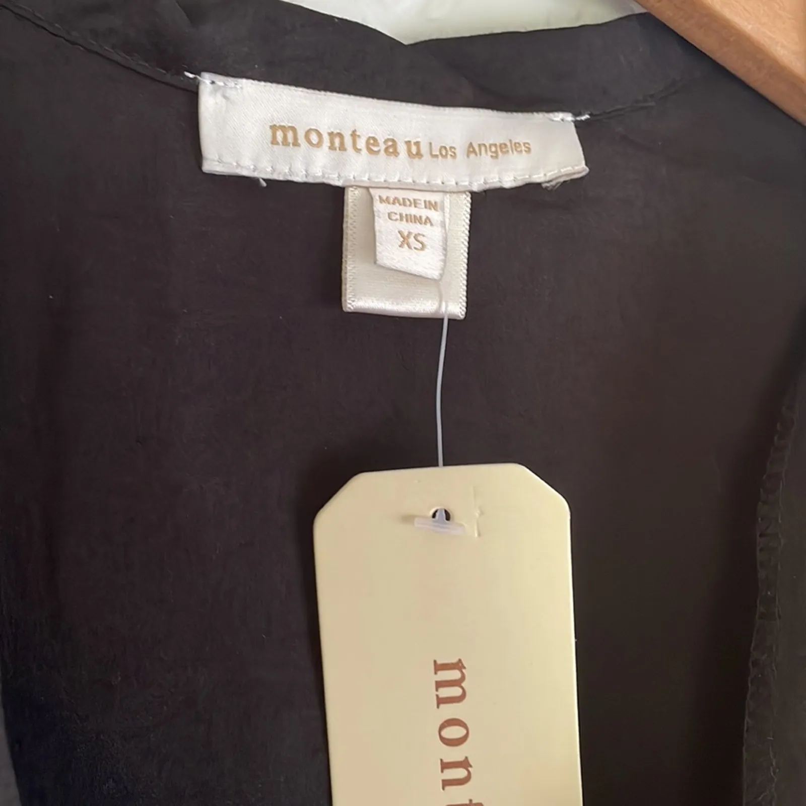 NEW Monteau Silky Black Dress Surplice Shirt Dress Office School Minimalist LBD - Image 3