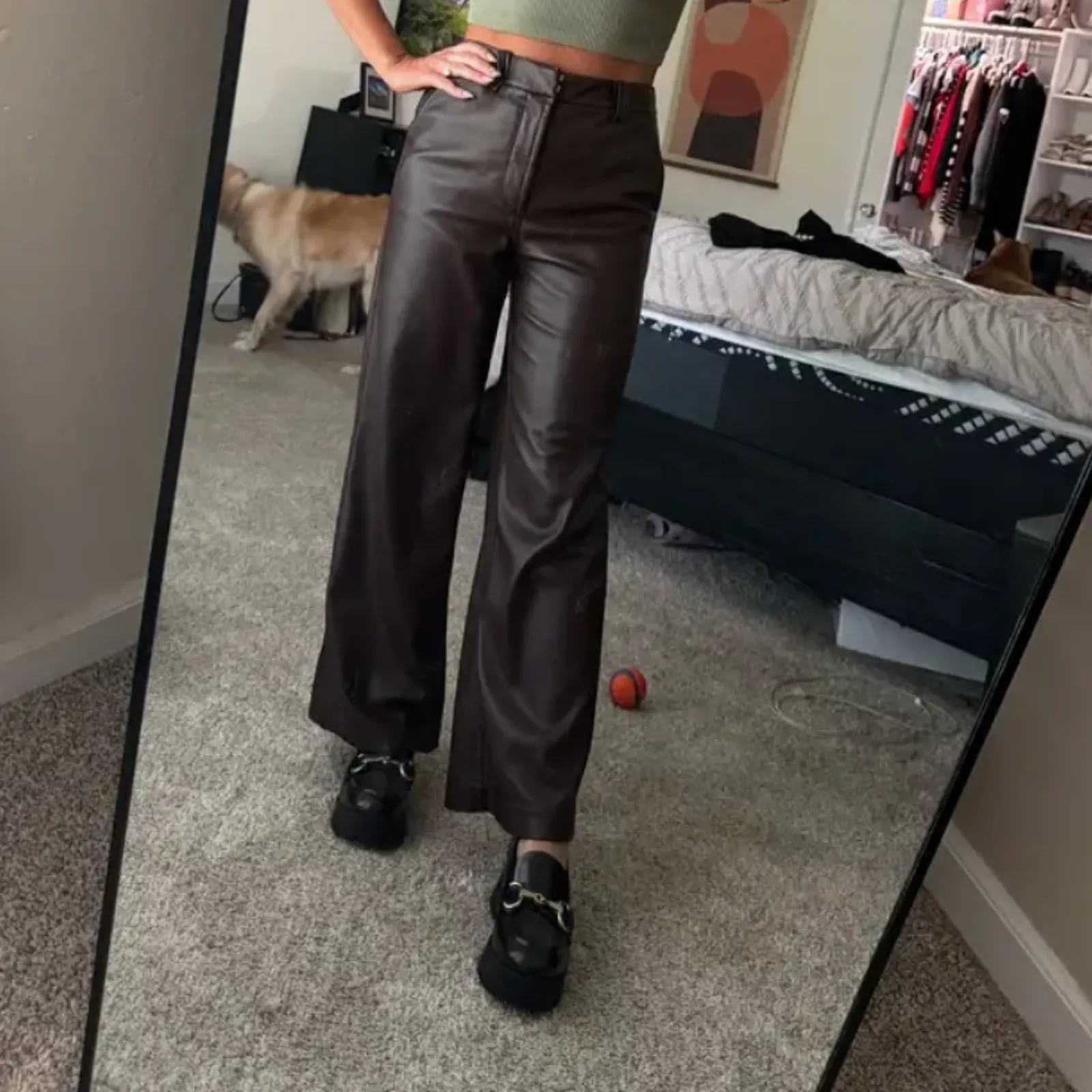 Joe's Jeans Brown Faux Leather Pants Size 30 Wide Leg Trouser Crop Designer $198 - Image 6