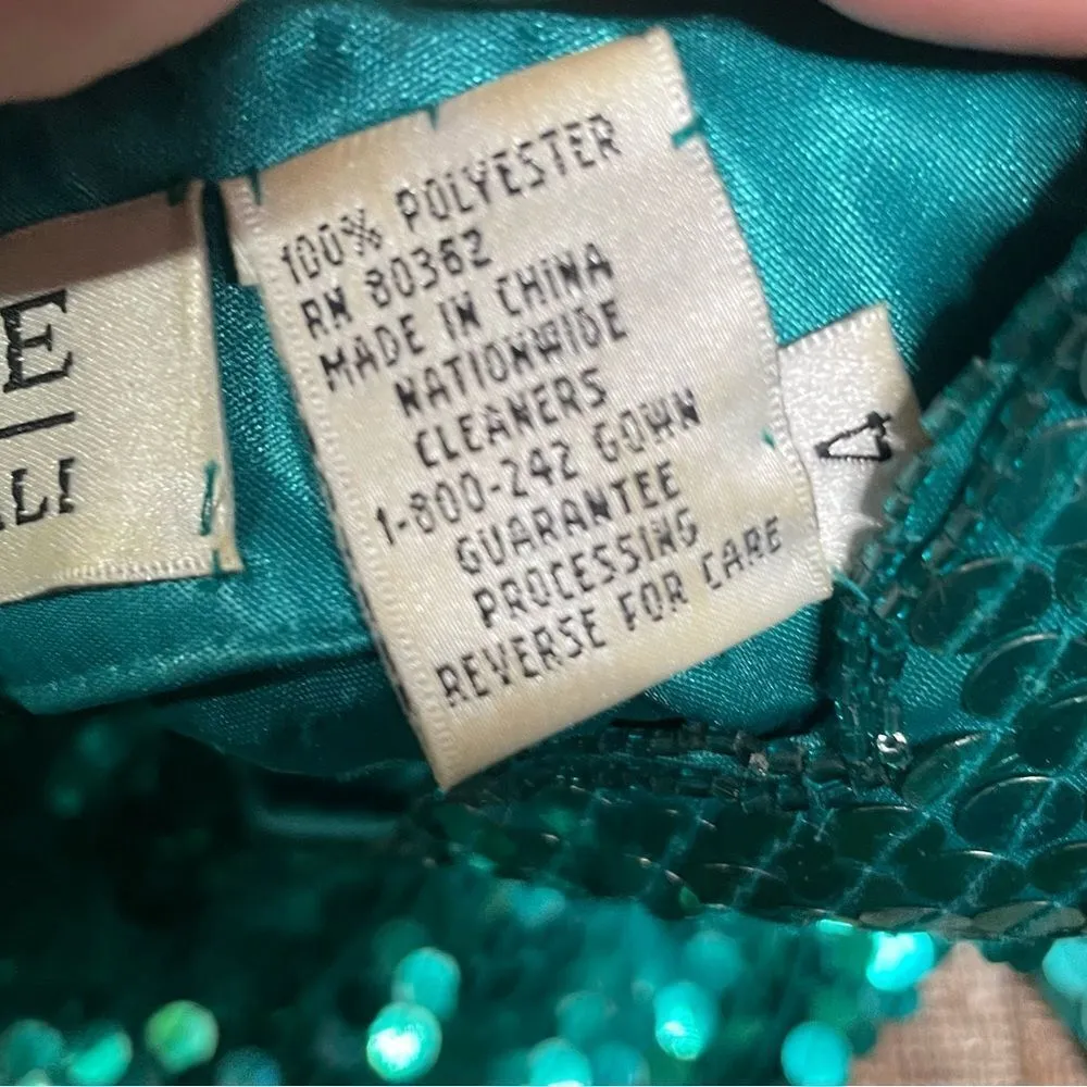 90's Niteline‎ Sequin Turquoise Hoco Mini Dress Vintage 4 Green - Image 9