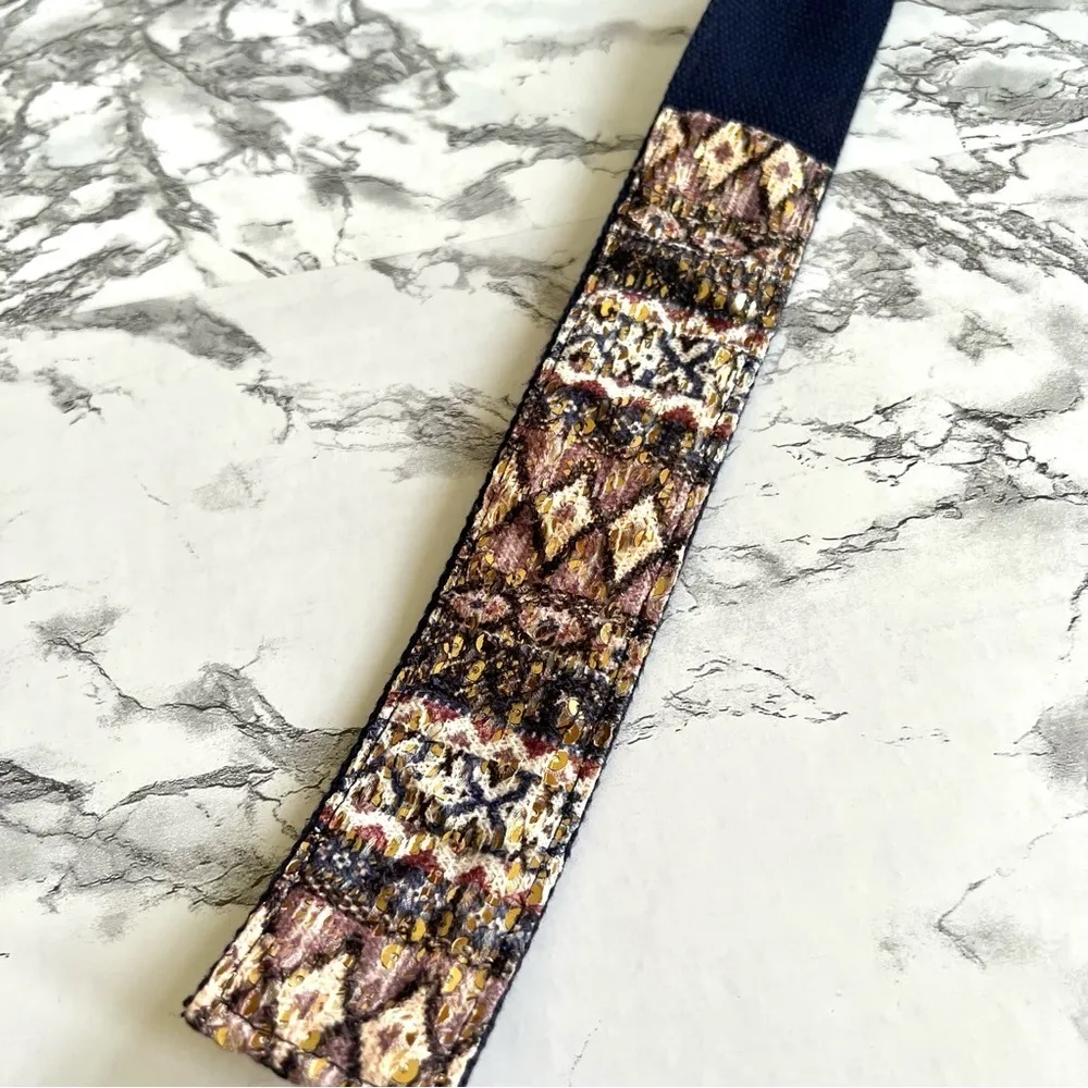 Belt Southwestern Aztec Print Gold Sequin Blue Brown Belt M - Image 7