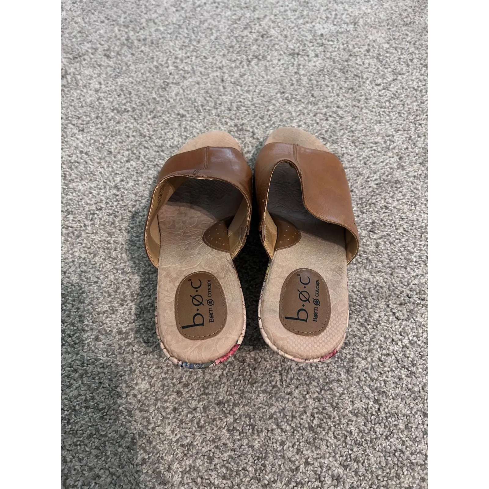 B.O.C. Born Concepts‎ Brown Leather Floral Wedge Platform Slide Sandals Size 10 - Image 6