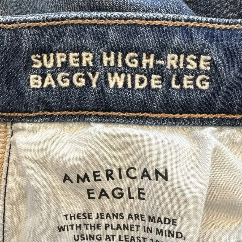 American Eagle Super High Rise Jeans Baggy Wide Leg Cargo Size 6 Medium Wash - Image 7