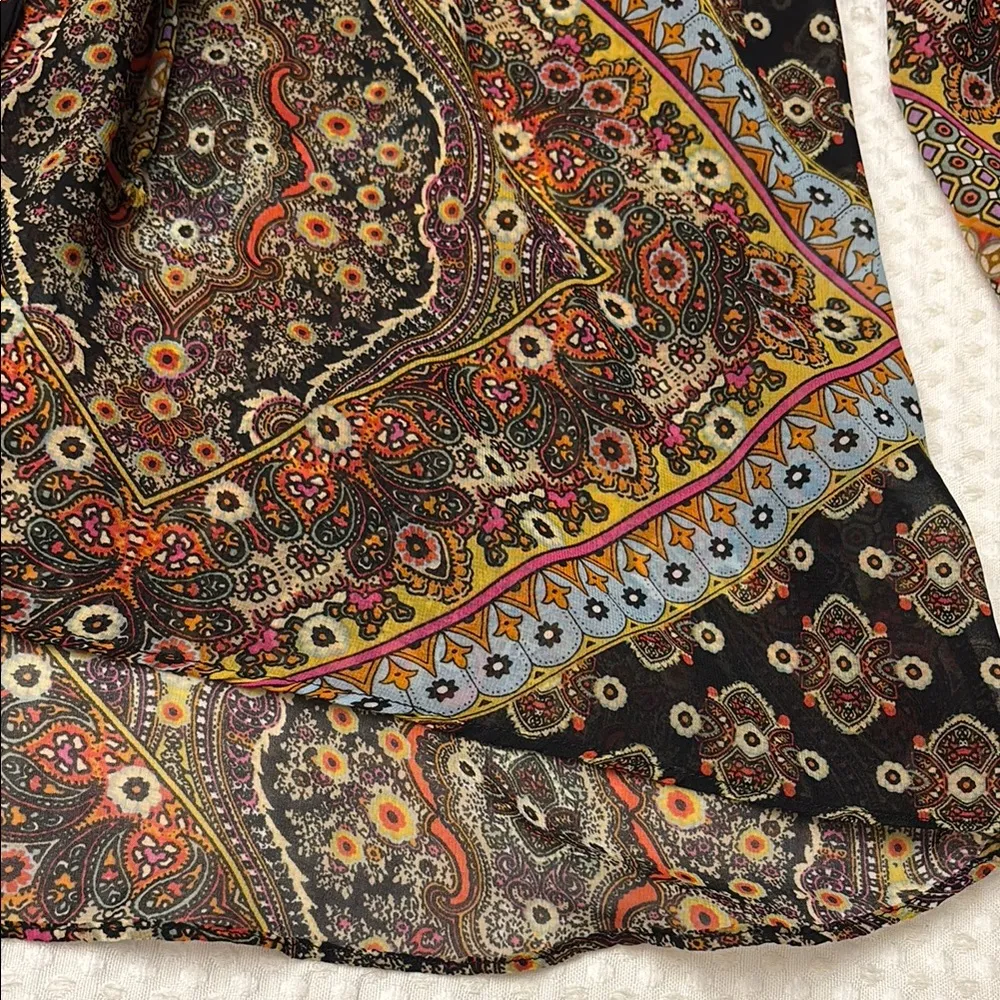 CHA CHA VENTE Size M Bohemian Paisley Floral Semi Sheer Women's Top Blouse Brown Size M - Image 6