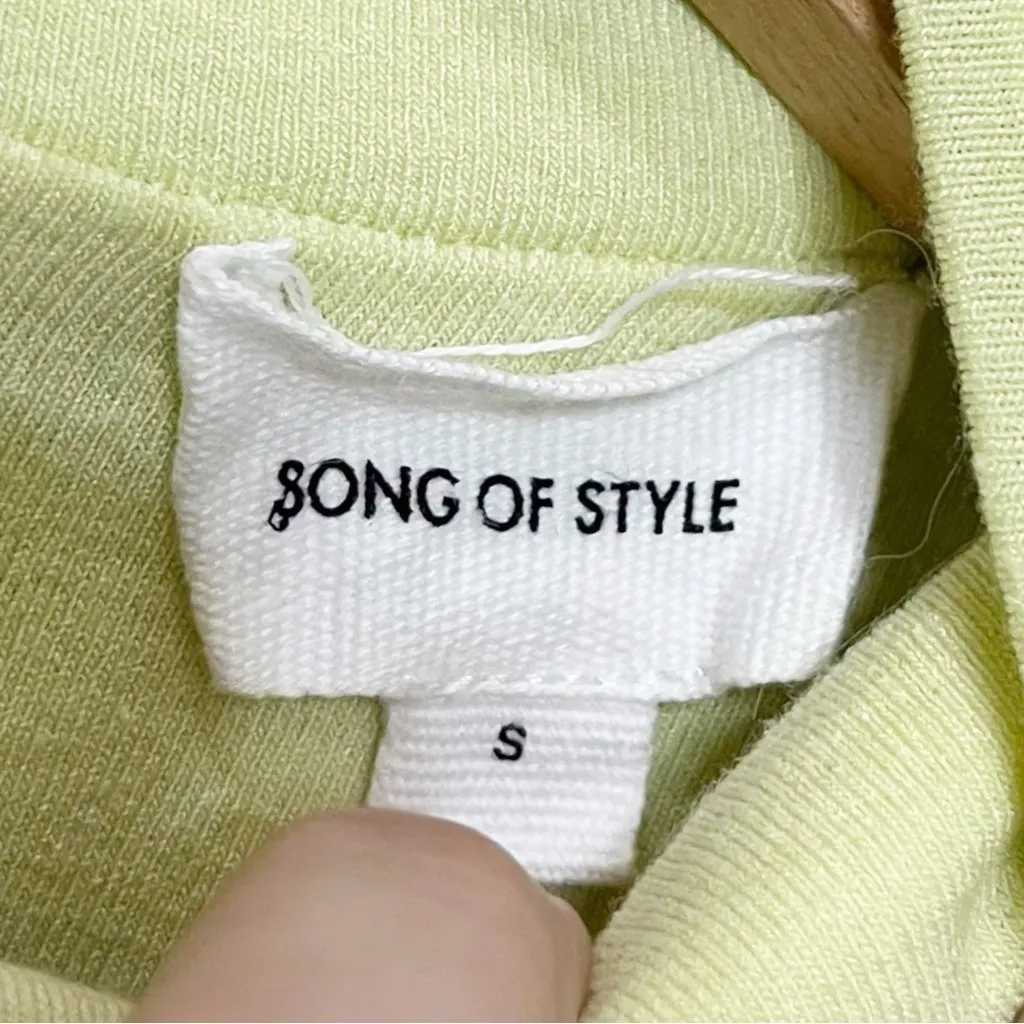 Song Of Style Woodrow Mini Dress Green Women’s Small Twist Knot Jersey Zip Back Yellow - Image 11