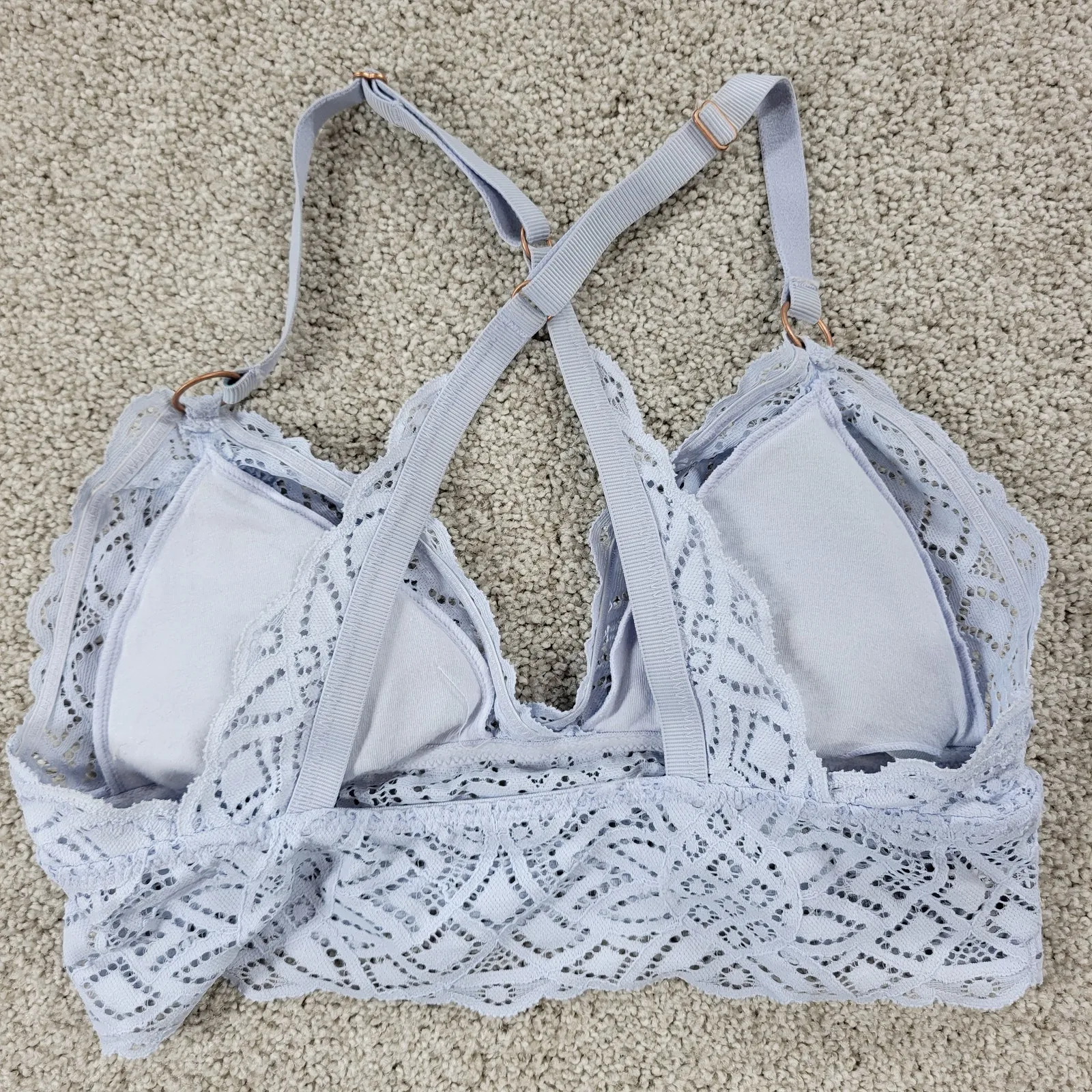 Aerie Lace Bralette‎ Womens S Blue Padded Adjustable Crossed Strap Lingerie Top - Image 8