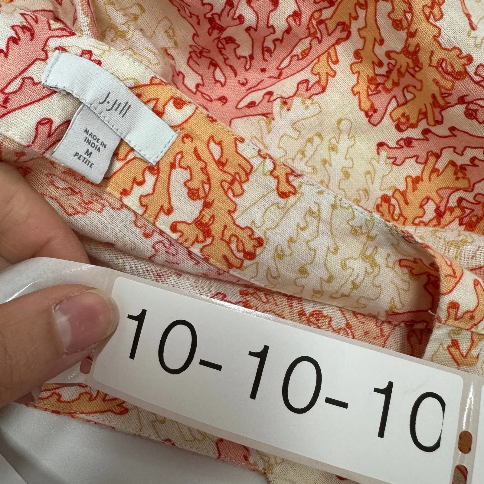 J Jill Top Womens Medium Petite Orange Pink Coral Reef Print Linen Cotton Tunic Size undefined - Image 6