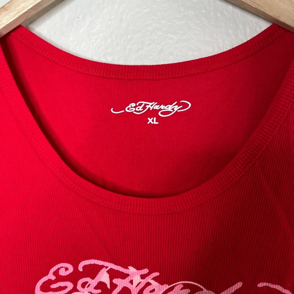 Ed Hardy Womens Retro Y2k Inspired Red Cobra Rib Tank Dress Size XL - Image 8