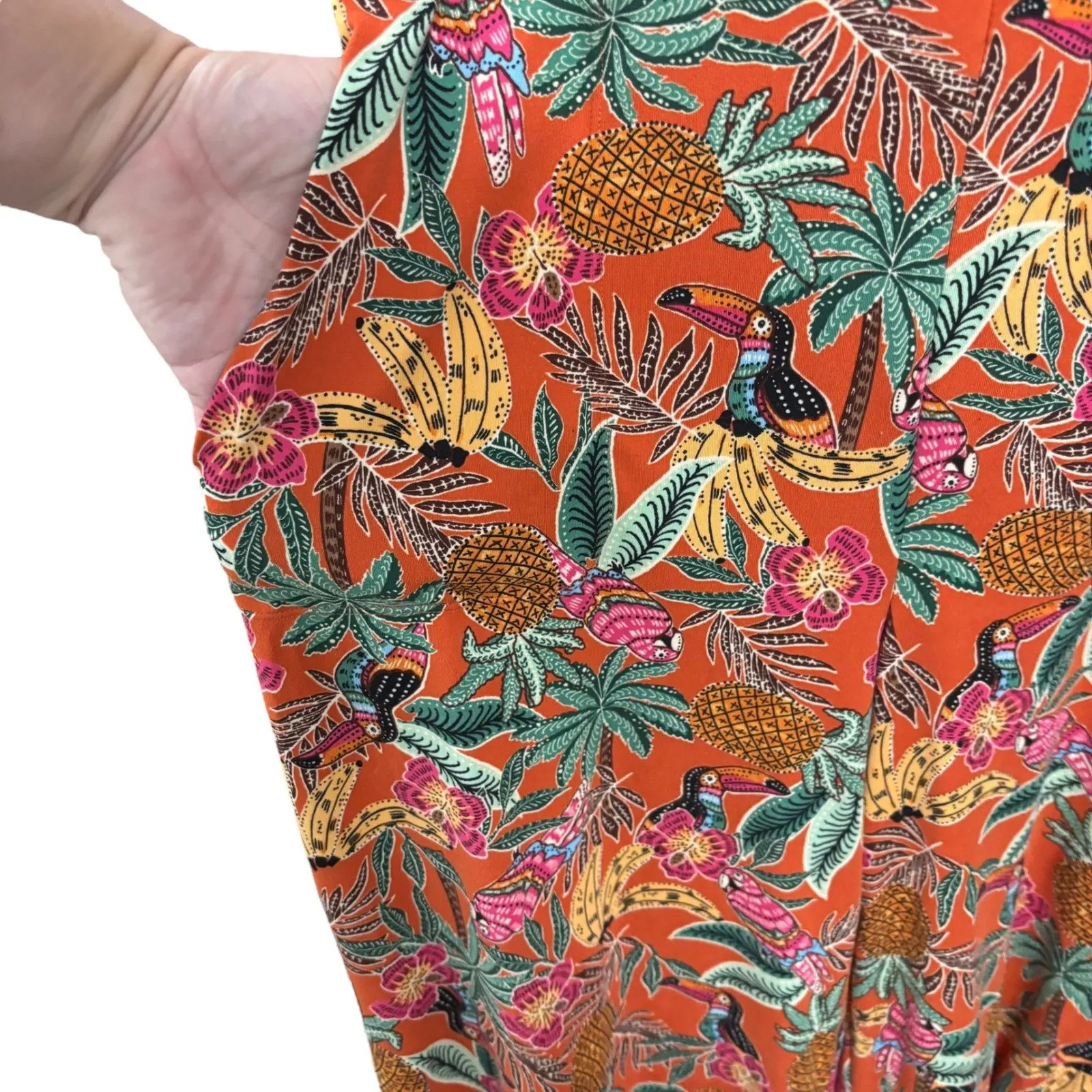 Cuddl Duds XS Orange Tropical Toucan Print Sleeveless Jumpsuit Wide‎ Leg - Image 5
