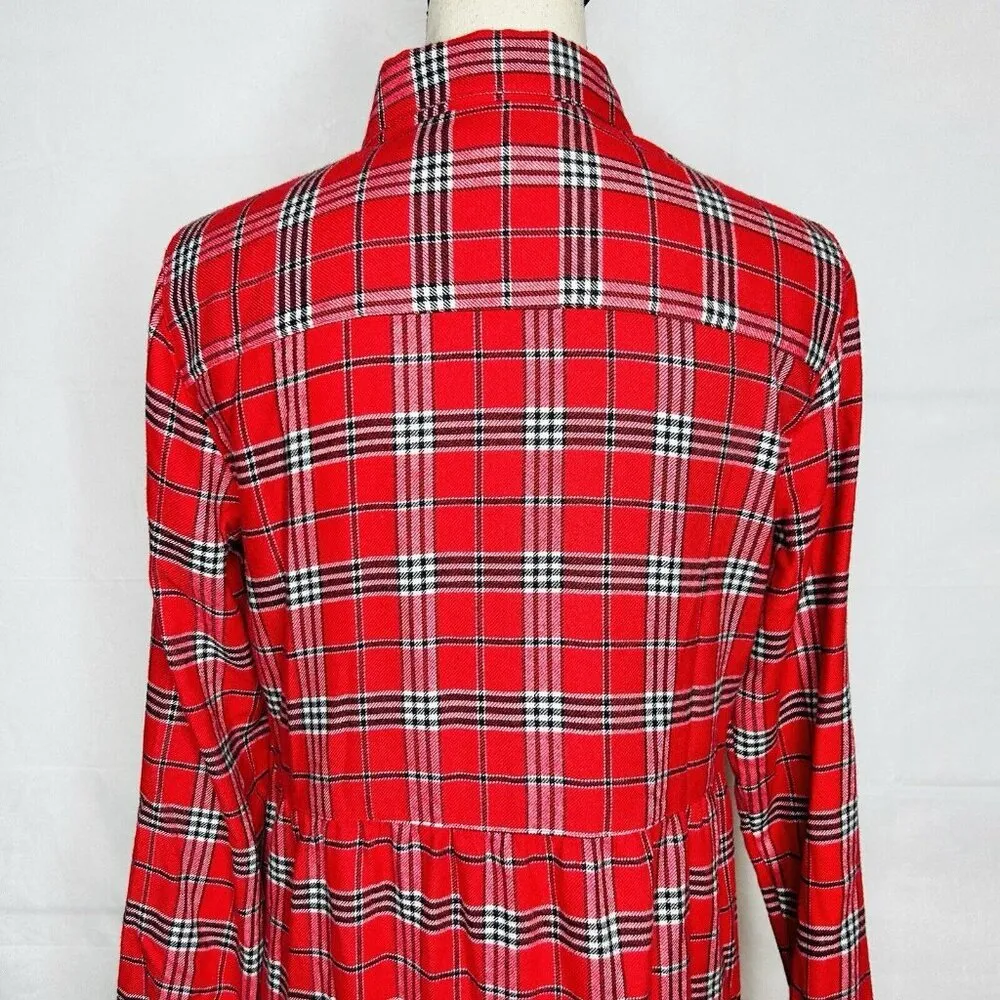 NWT Ann Taylor Loft Flannel Shirt Dress Sz S Red Plaid Long-Sleeve Soft NEW - Image 8
