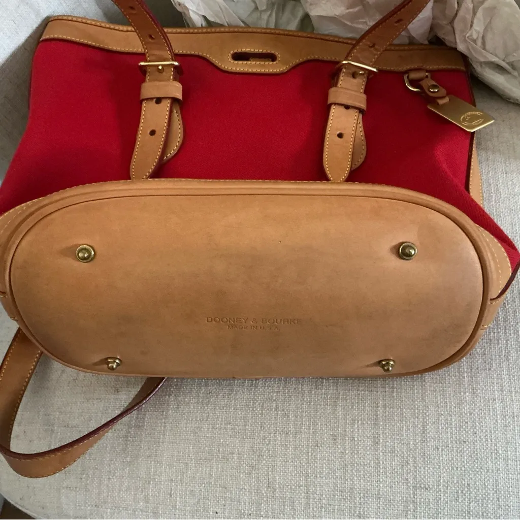 Vintage Dooney & Bourke Caro red canvas leather trim tote shoulder bag Made USA - Image 9
