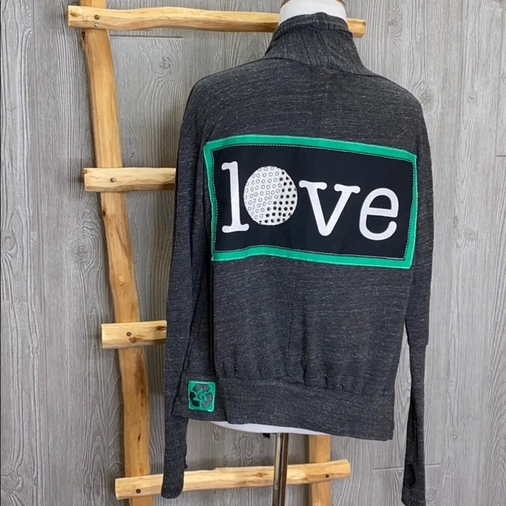 AM G Recycle Love Applique Open Cardigan Medium Gray - Image 7