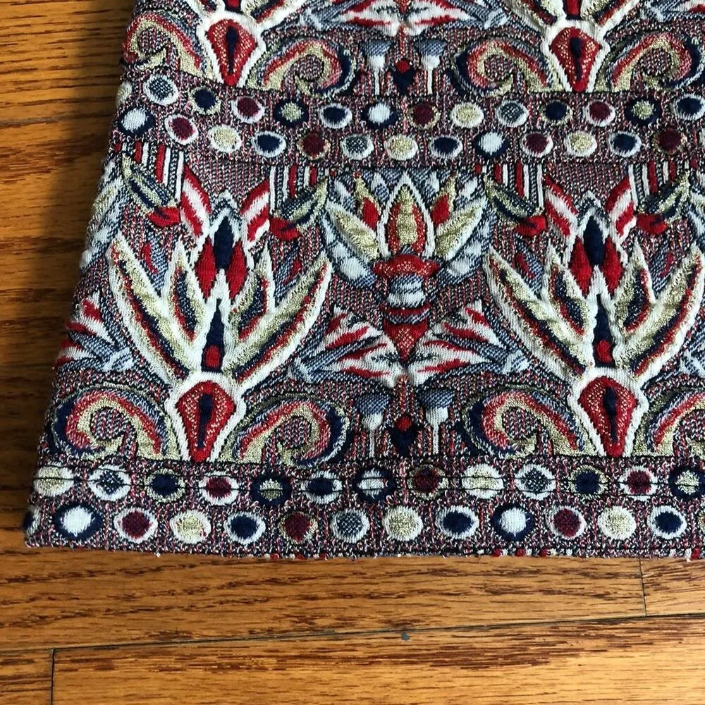 ZARA RARE Brocade Print Red Purple Multi Long Sleeves Top Woman's Size Small - Image 6