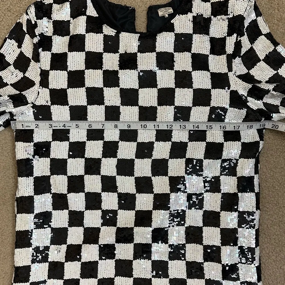 VINTAGE Black and White Checkered Silk Top Size L Size L - Image 9