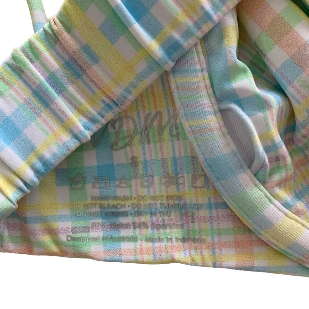 VDM Revolve Isla White Pastel Plaid Print Underwire Swimwear Bikini Top Sm - Image 6