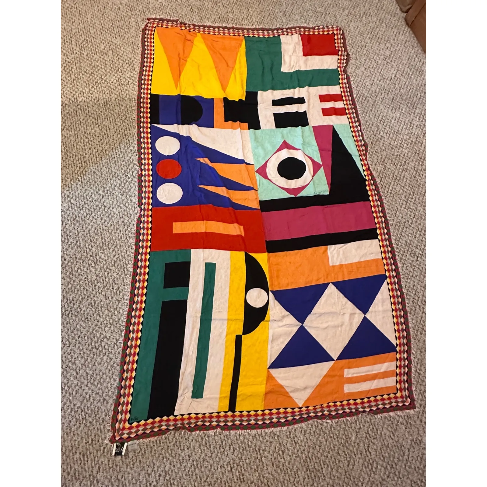 WILD Paris Geometric Print Large Viscose Scarf Shawl Wrap Multi Color Designer Green - Image 5