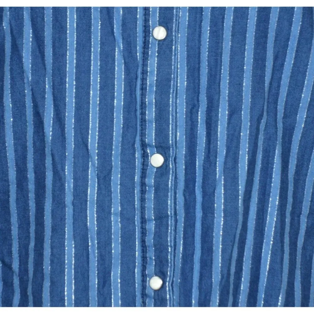 Wrangler Retro Women's L Striped Denim Sleeveless Button-Down Mini Dress Pockets - Image 3