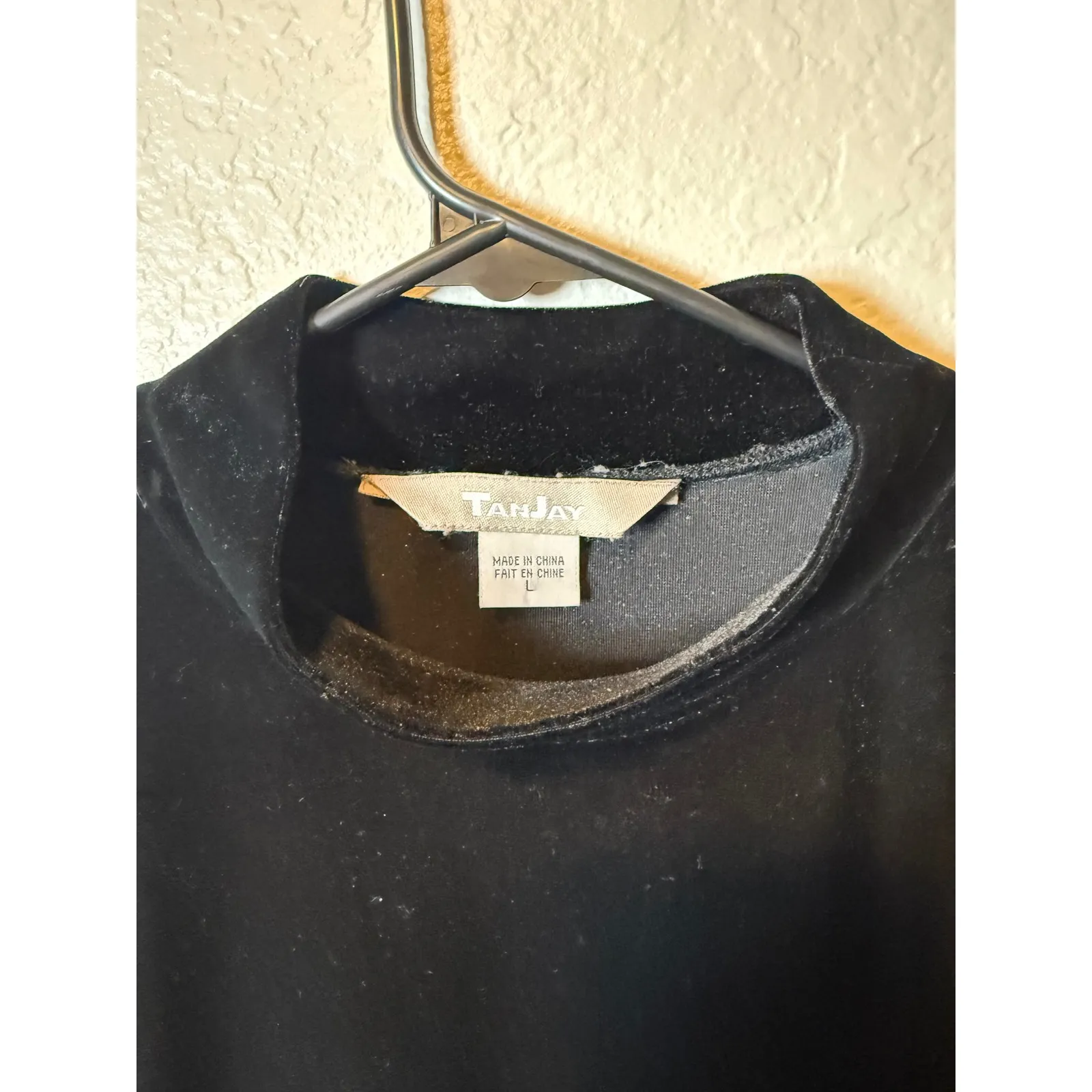 Black Velvet Mock Neck Top Short Sleeve Elegant Party Career Blouse Size L - Image 3