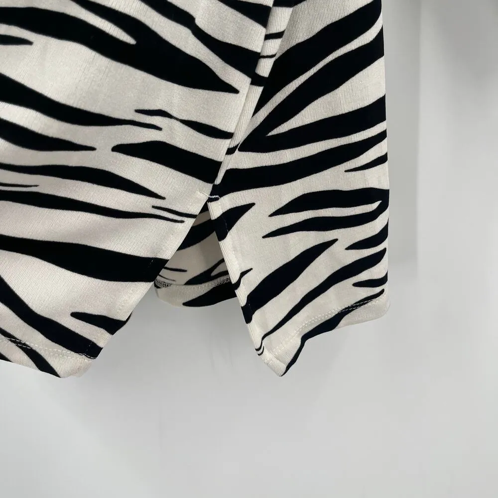 CHICO'S Travelers Top Size 2 (US 12/14) Classic Zebra Print Split-Neck Vacation - Image 9