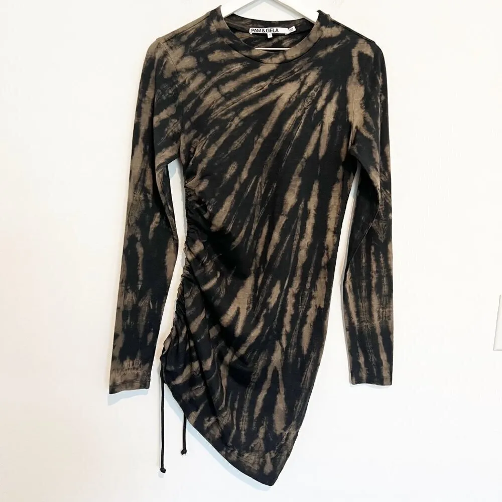 Pam & Gela Ruched Long Sleeve Dress in‎ Black Alternative Goth Edgy Grunge Small - Image 3