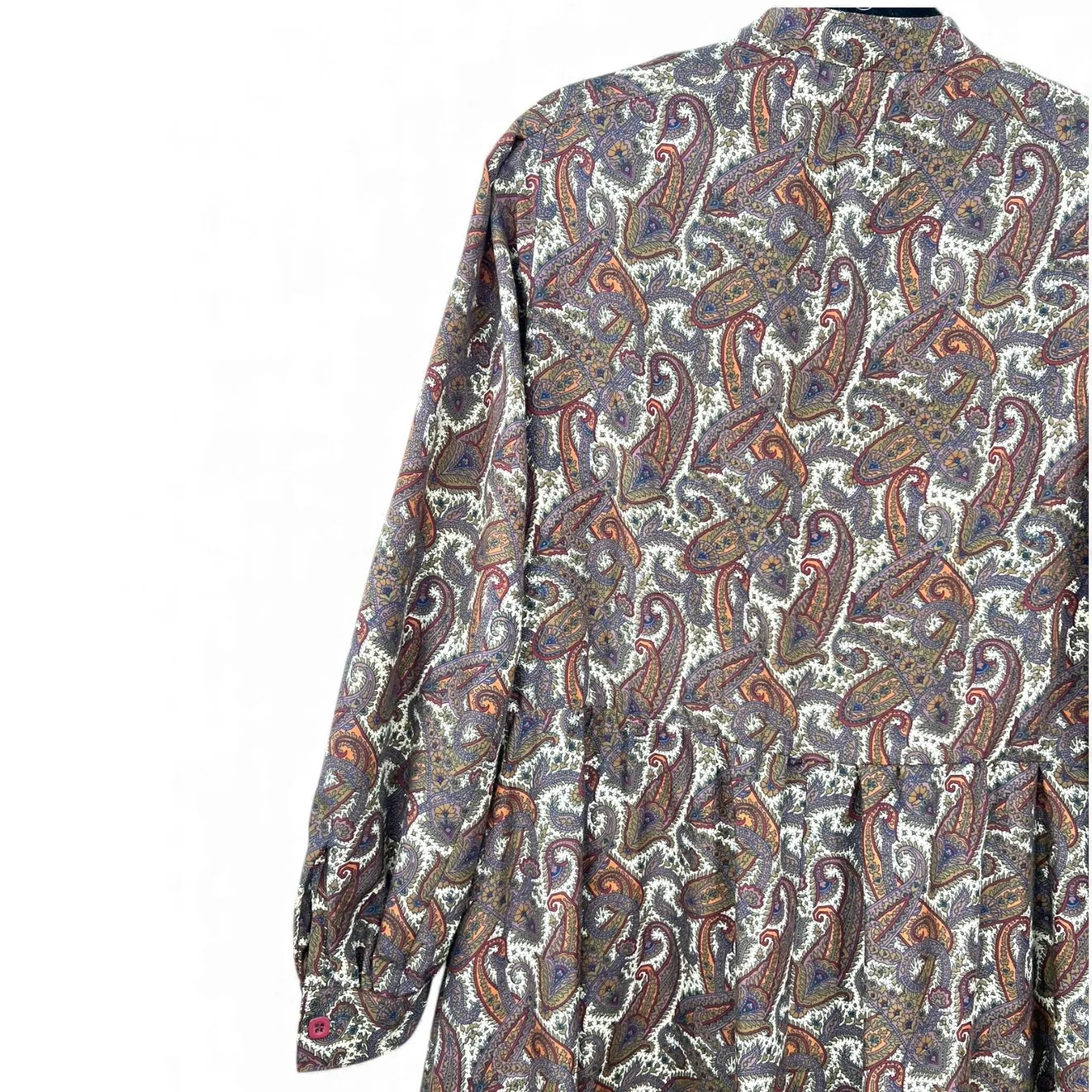 VINTAGE 70's Handmade peasant dress brown paisley tiered M Babydoll Long Sleeve Size M - Image 6