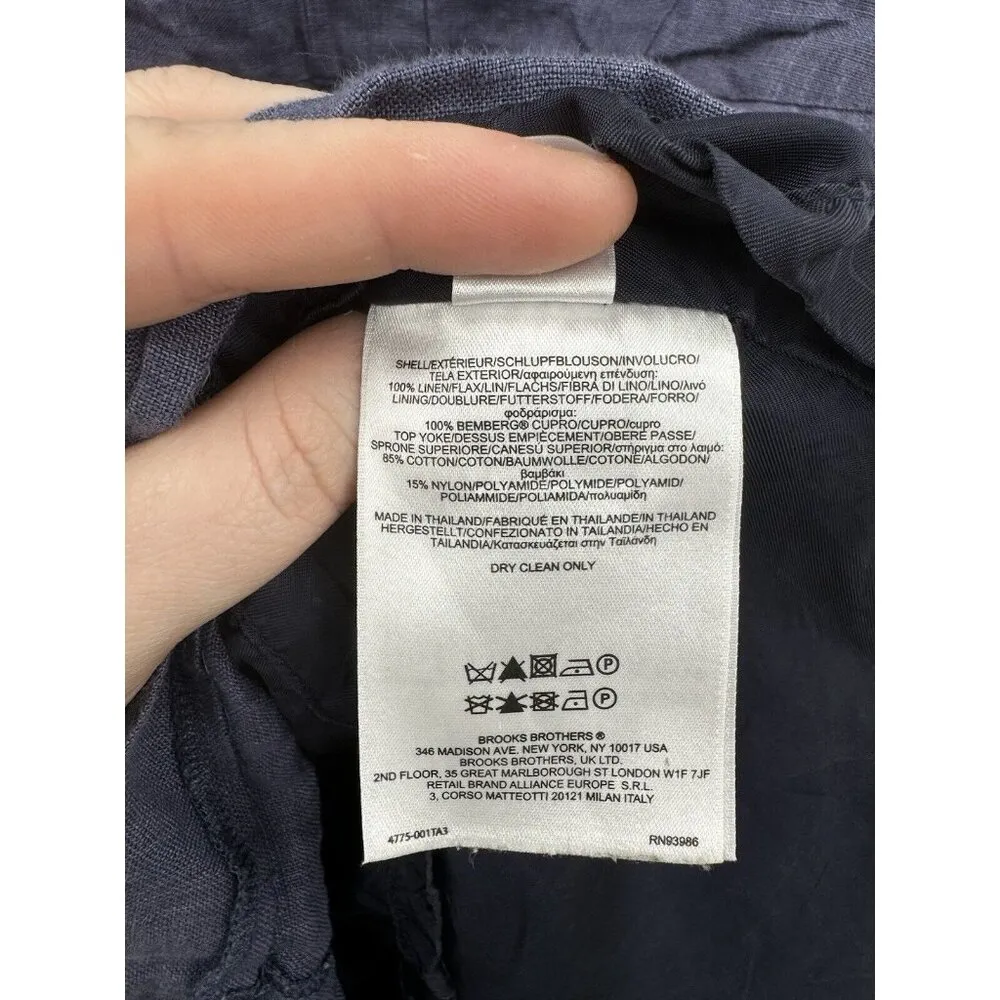 Brooks Brothers Dress Women 2 Purple 100% Linen Floral Embroidered Neck Business - Image 4