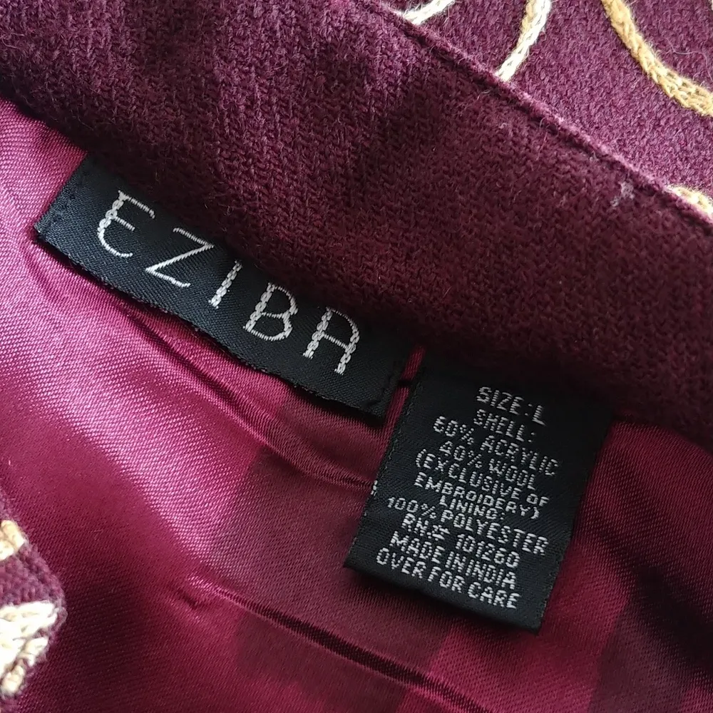 Eziba India Wool Embroidered Jacket Blazer Size L - Image 5
