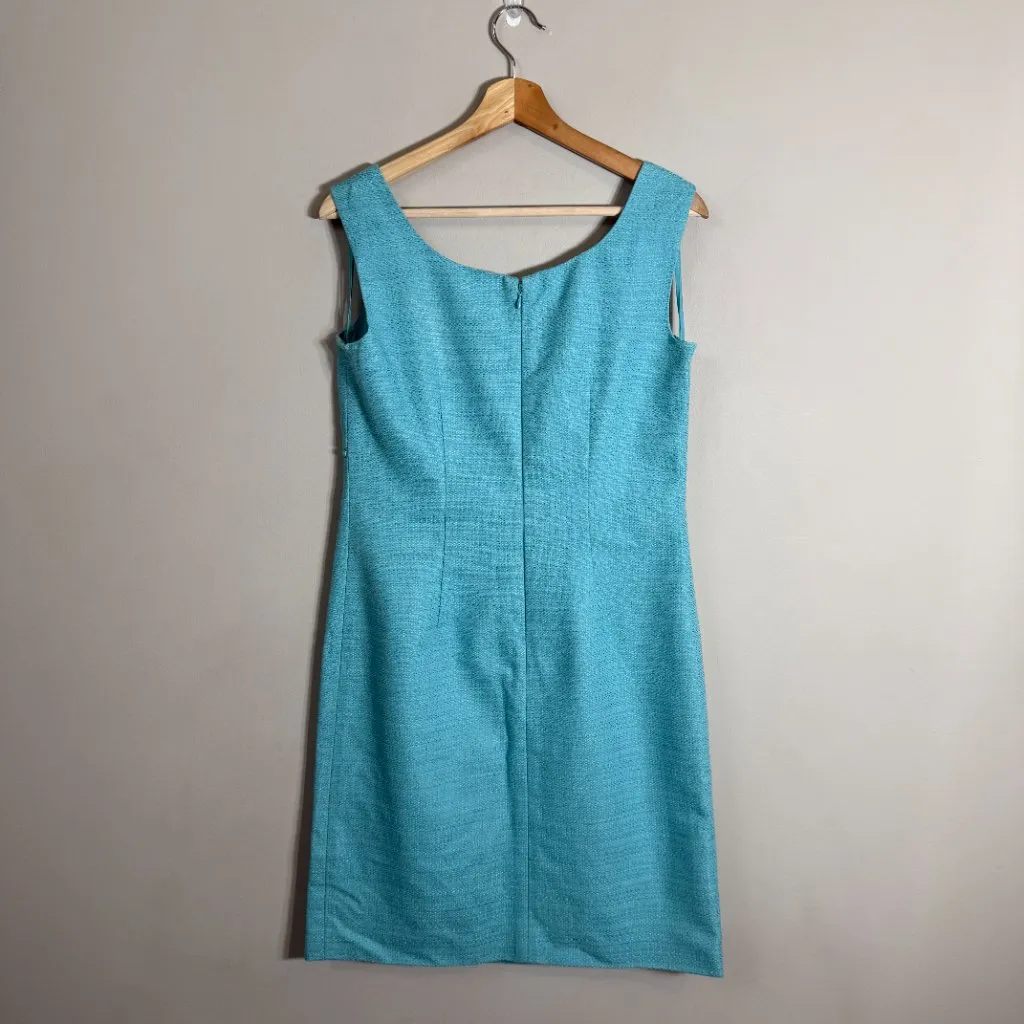 Luisa Spagnoli Linen Jeweled Sheath Dress Women's 42 Blue Italian Tweed Designer - Image 3