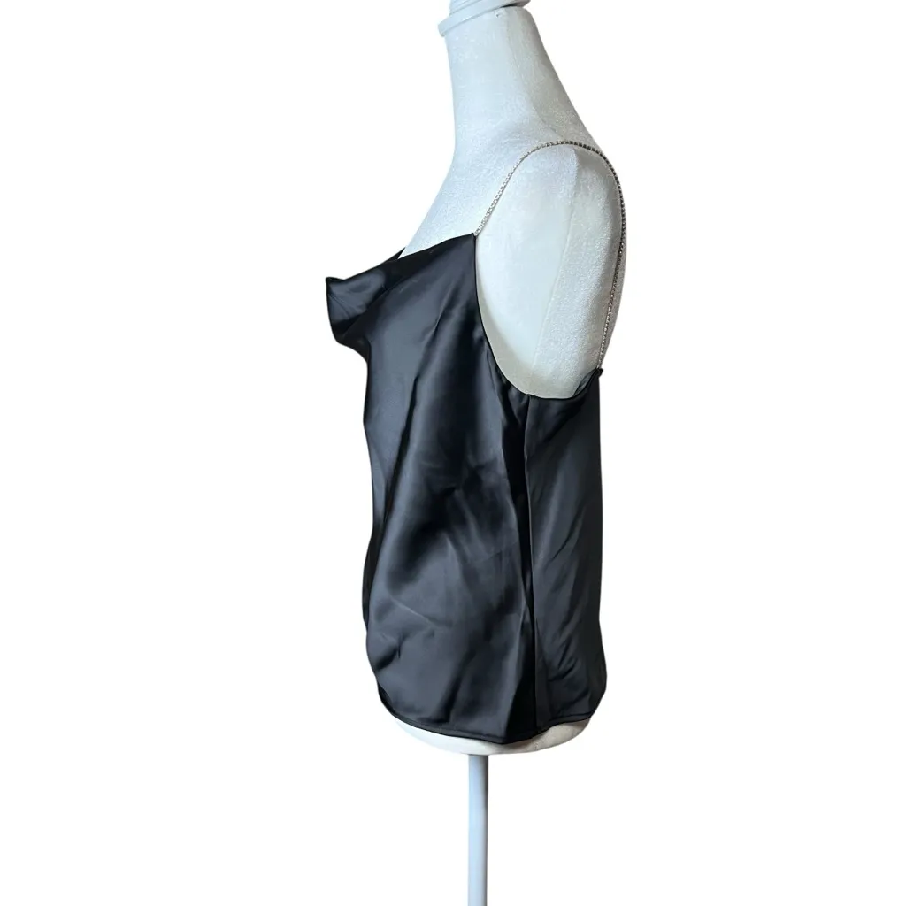 House of Harlow 1960 Black Satin Slinky Cami Top Rhinestone Draped Glam Sz XS - Image 4