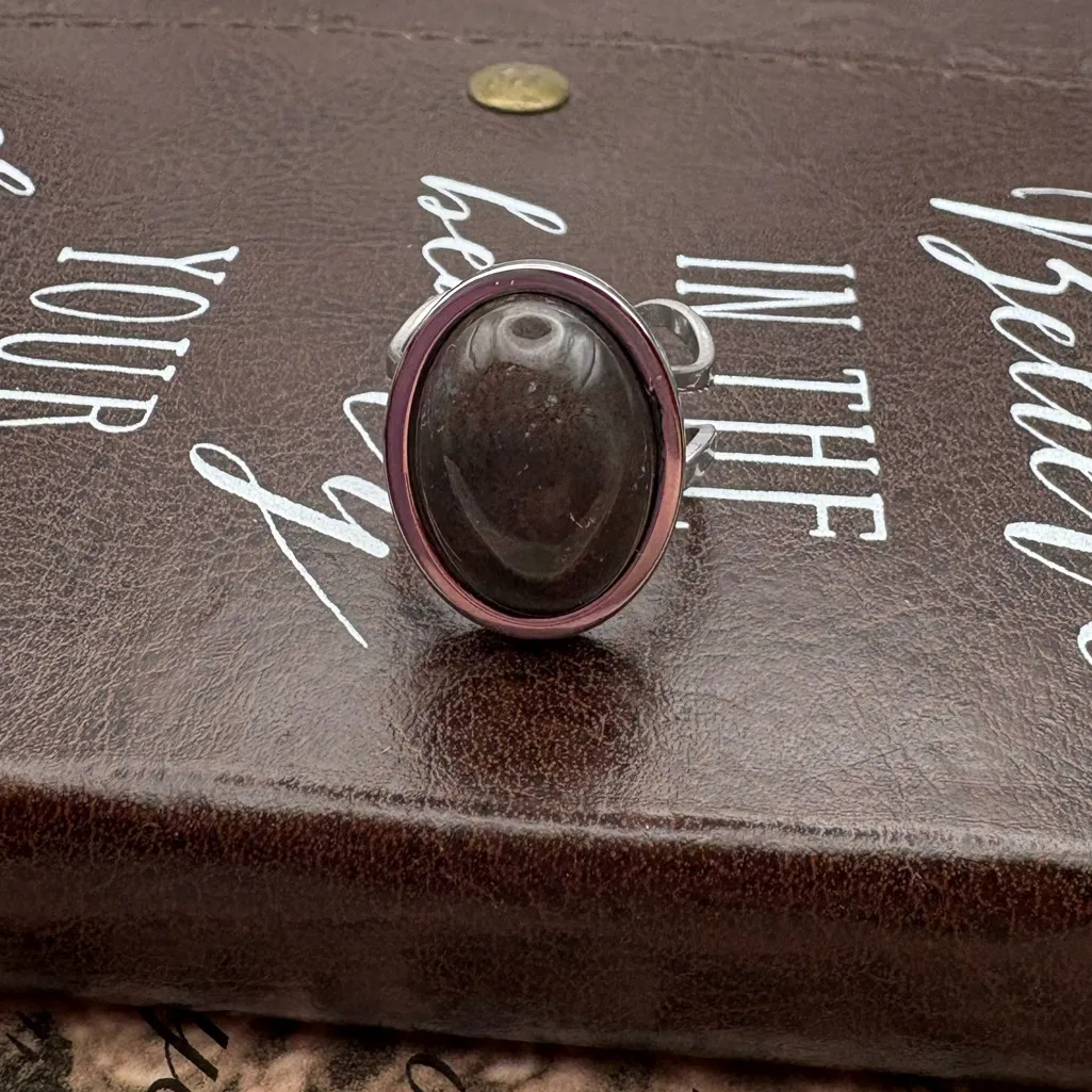 Handmade Moss Agate Style Stone Ring – Stainless Steel Adjustable Band - Image 3