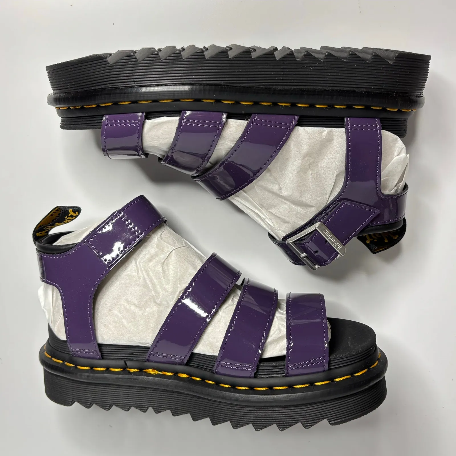 Dr. Martens Blaire Leather Fisherman Strap Sandals in Blackcurrant Patent Lamper - Image 9