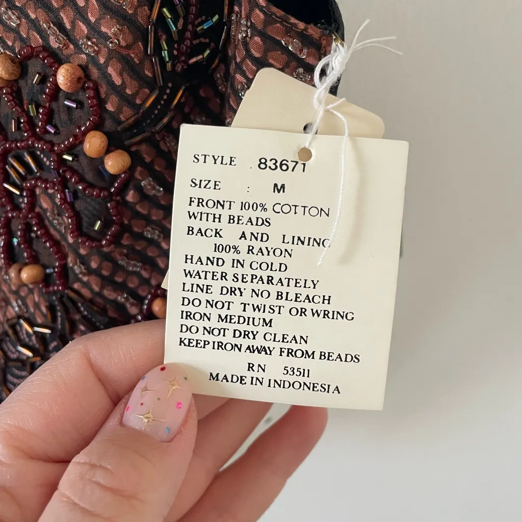 NWT Vintage Kenar Women's Vest - Black and Brown Beaded - Image 5