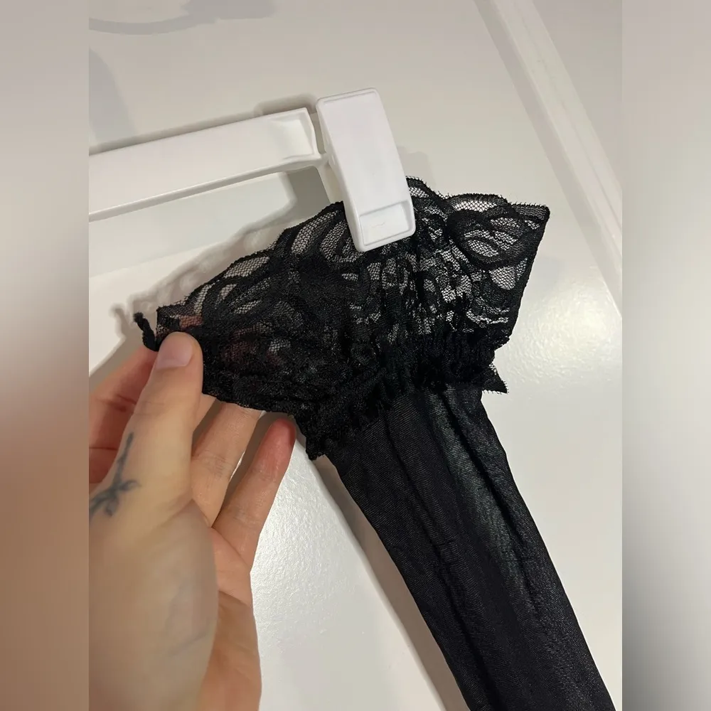 Unbranded Black Sheer Soft Stretchy Lace Trim Intimate Stockings One Size - Image 4