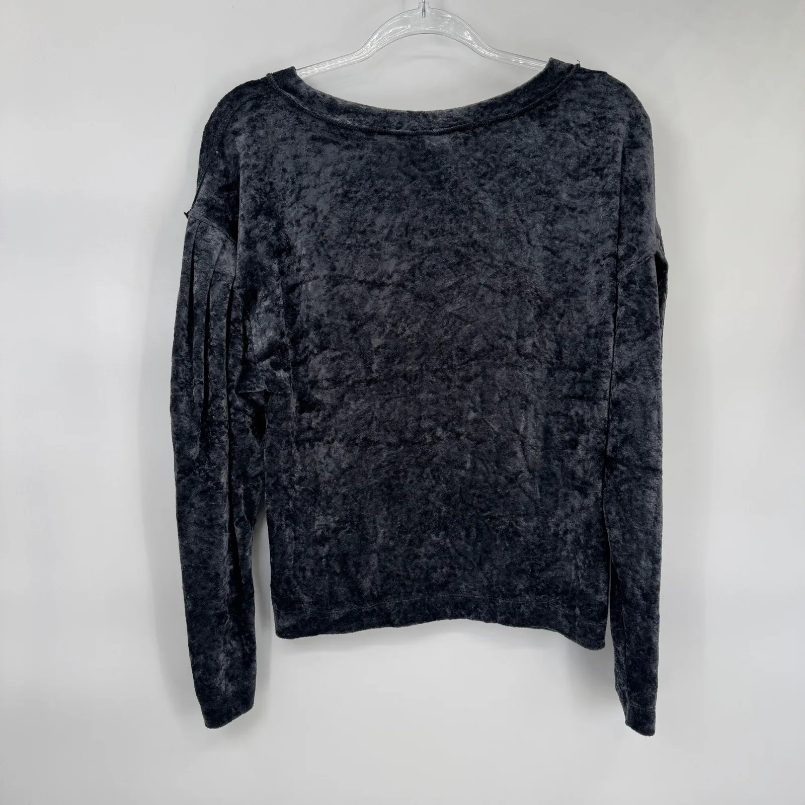 Free People Crushed Velvet Long Sleeve Crew Neck Sweatshirt Top Gray Womens XS - Image 7