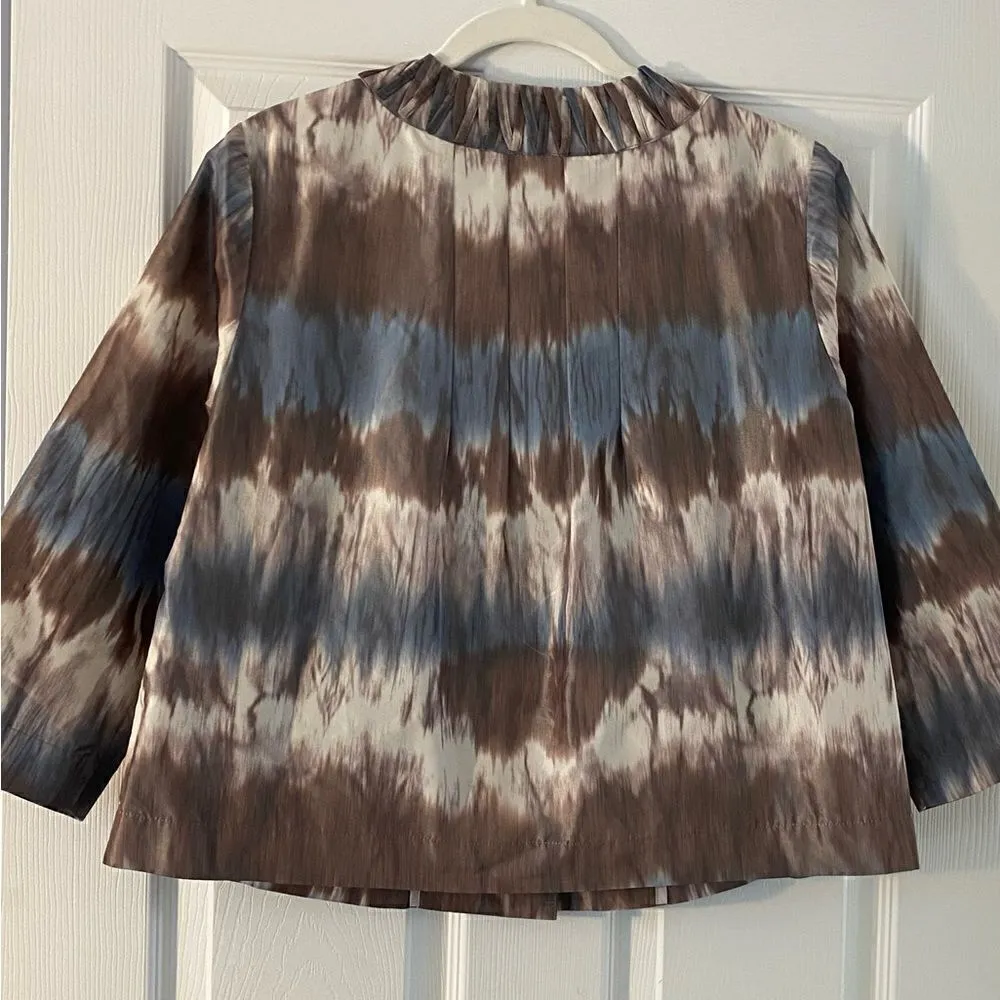 Chico's Ikat Tie Dye Blue Bron Lightweight Cropped Blazer Size 8 - Image 6