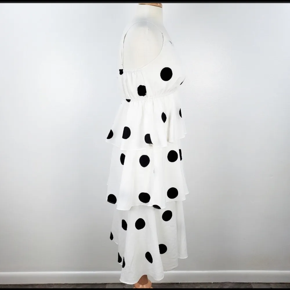 O.P.T Polka dot midi Dress layered ruffles Black Size XS - Image 7