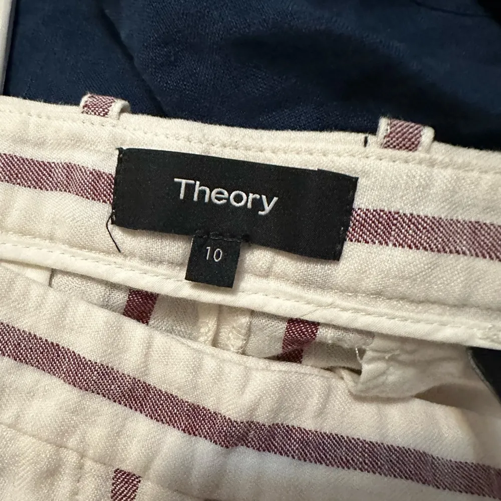 Theory Nadeema Linen Stripe Pants Size 10 - Image 4