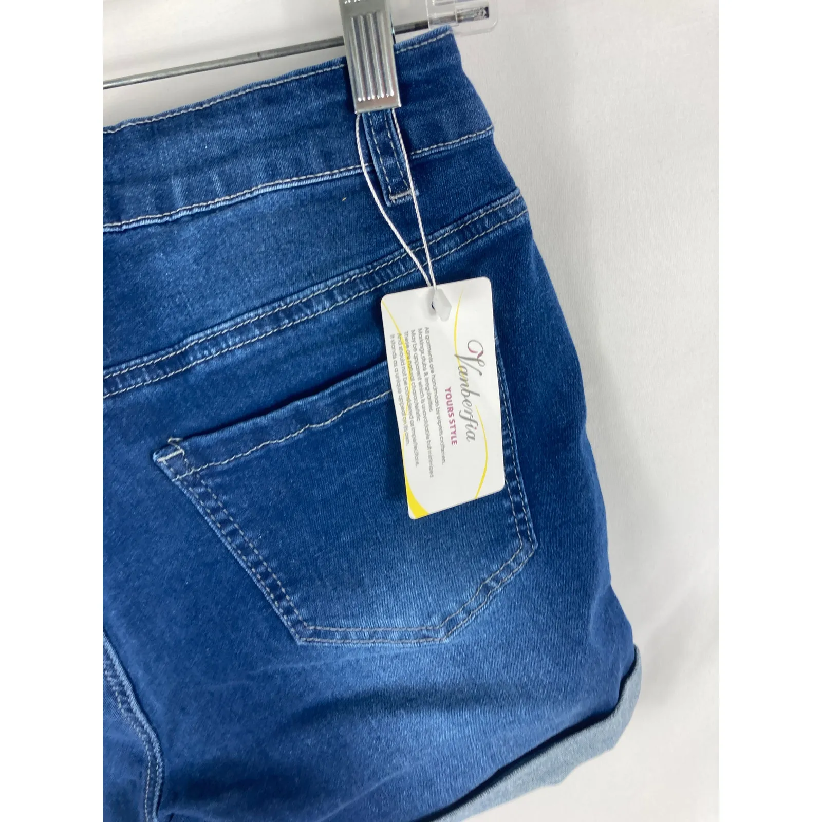 NWT vanberfia Women's Stretchy Denim Mid Rise Jean Shorts with Pockets Medium Blue - Image 3